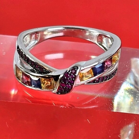 925 Sterling Silver Ring Sz 6.75 with Natural Sapphire & Ruby Gems - Picture 1 of 11